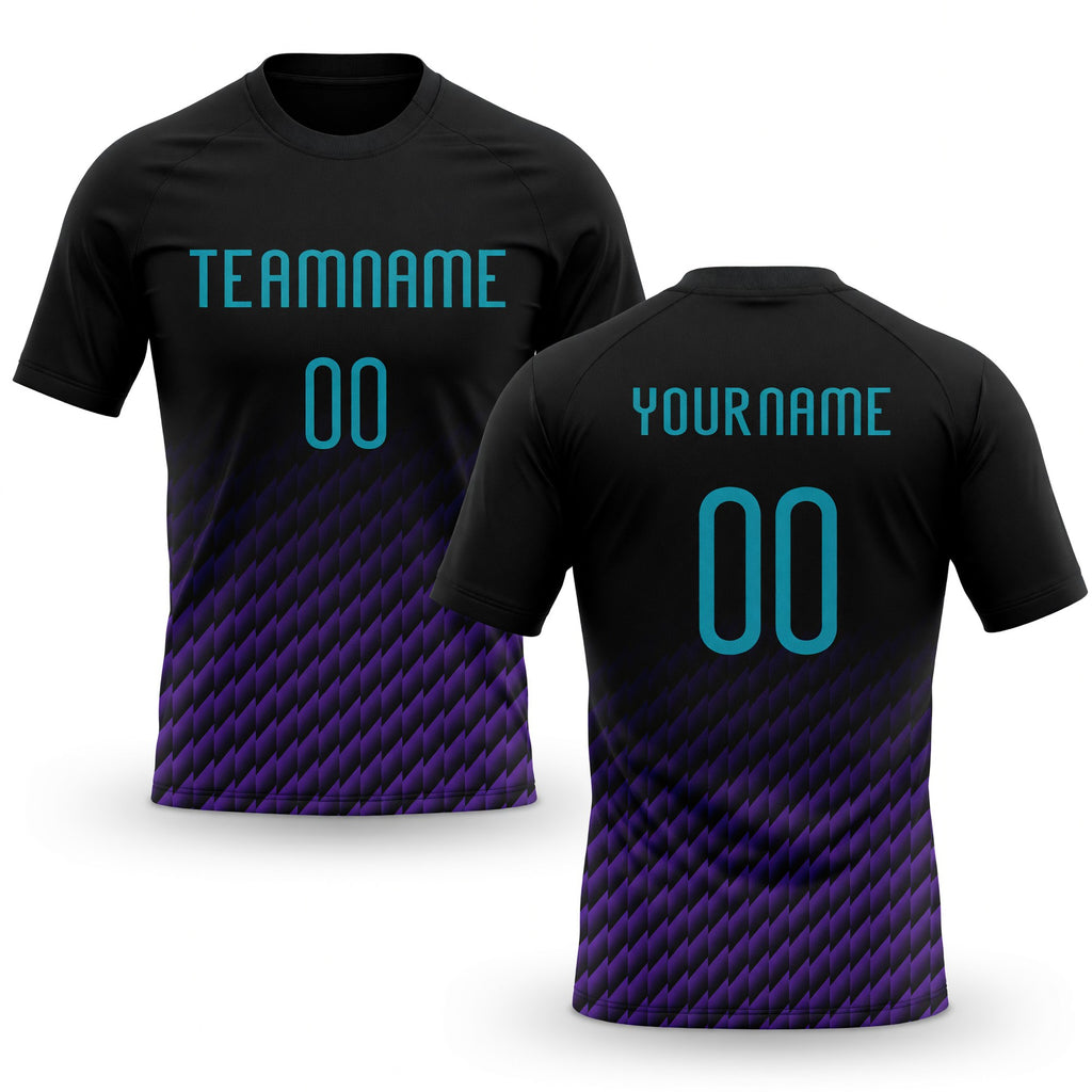 Custom Black Teal-Purple Geometric Shape Sublimation Volleyball Uniform Jersey