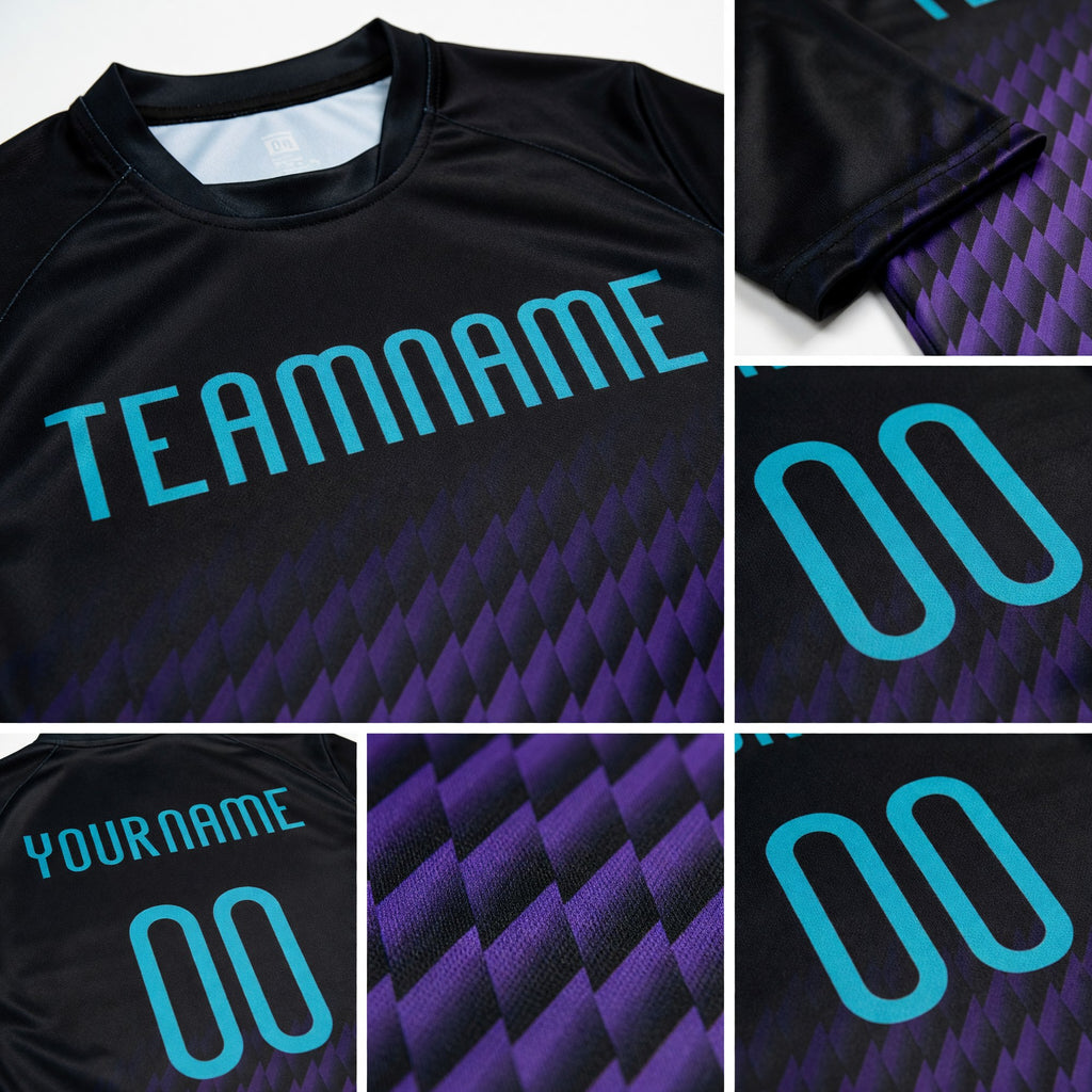 Custom Black Teal-Purple Geometric Shape Sublimation Volleyball Uniform Jersey detail