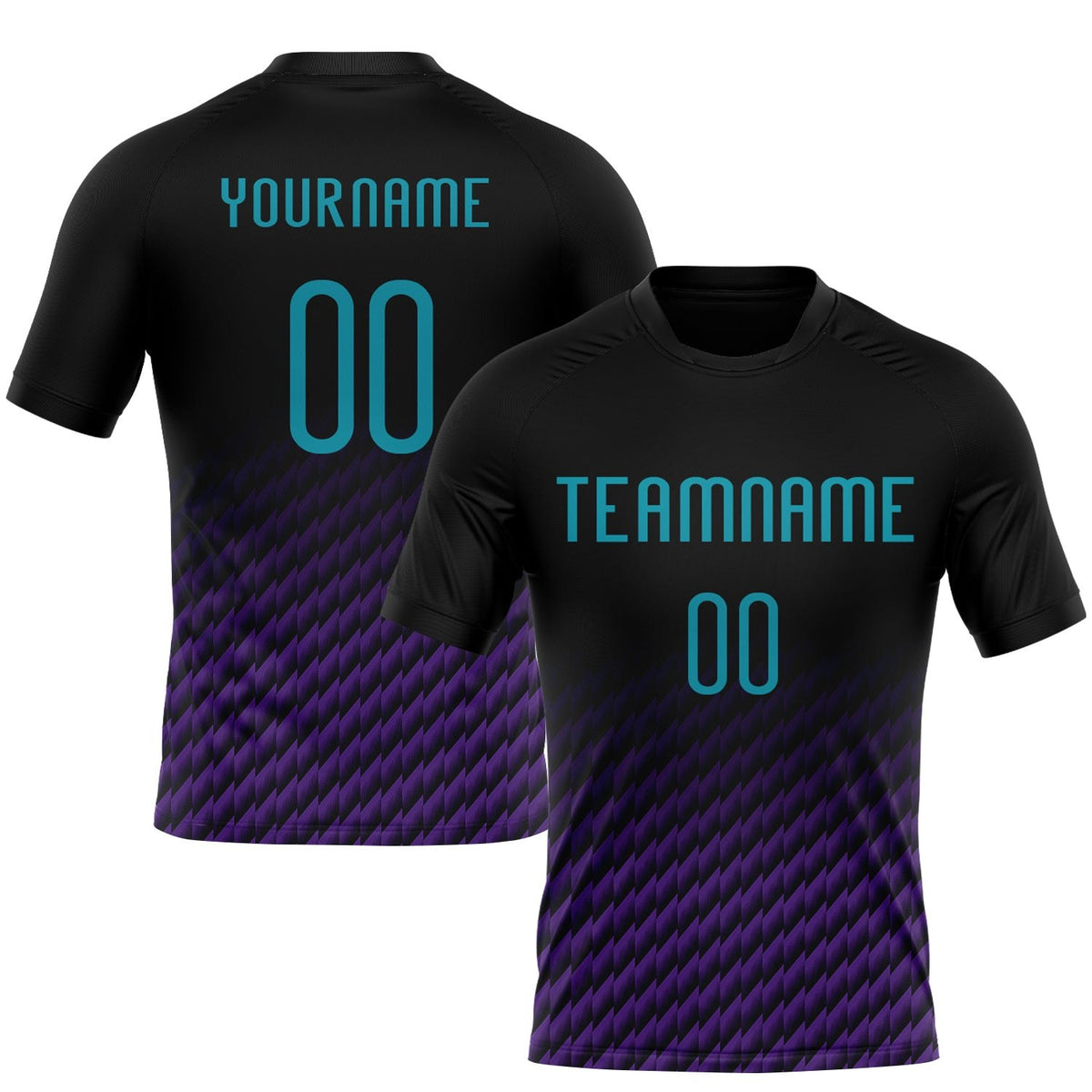 Custom Black Teal-Purple Geometric Shape Sublimation Volleyball Uniform Jersey photo 1