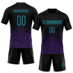 Custom Black Teal-Purple Geometric Shape Sublimation Volleyball Uniform Jersey photo 2