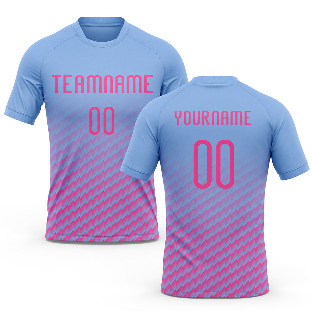 Custom Light Blue Pink Geometric Shape Sublimation Volleyball Uniform Jersey