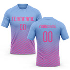 Custom Light Blue Pink Geometric Shape Sublimation Volleyball Uniform Jersey