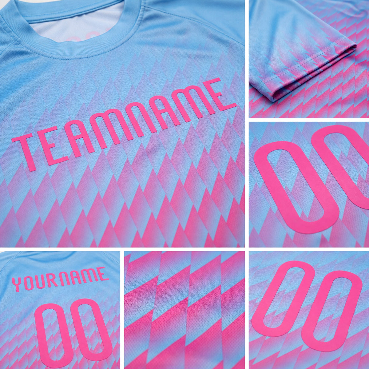 Custom Light Blue Pink Geometric Shape Sublimation Volleyball Uniform Jersey detail