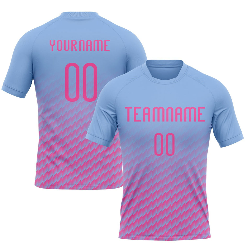Custom Light Blue Pink Geometric Shape Sublimation Volleyball Uniform Jersey photo 1
