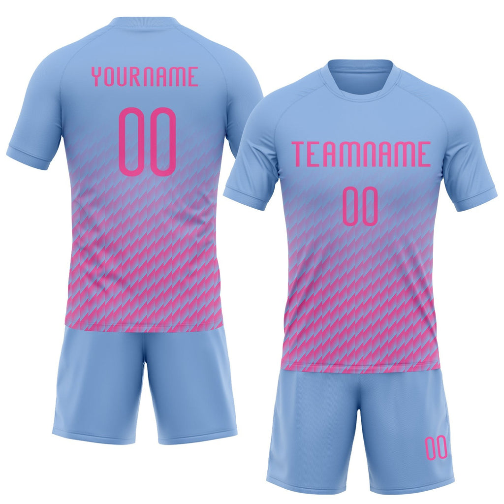 Custom Light Blue Pink Geometric Shape Sublimation Volleyball Uniform Jersey photo 2