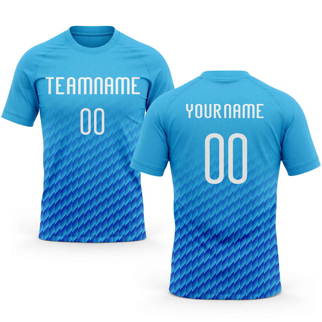 Custom Sky Blue White-Thunder Blue Geometric Shape Sublimation Volleyball Uniform Jersey