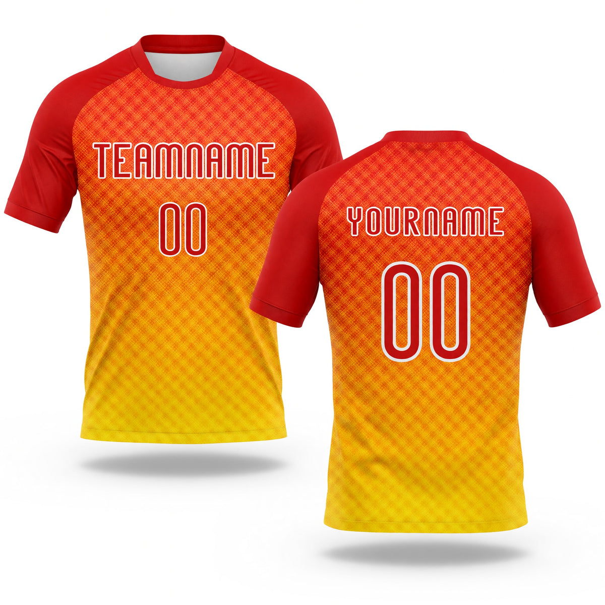 Custom Yellow Red-White Geometric Shape Sublimation Volleyball Uniform Jersey