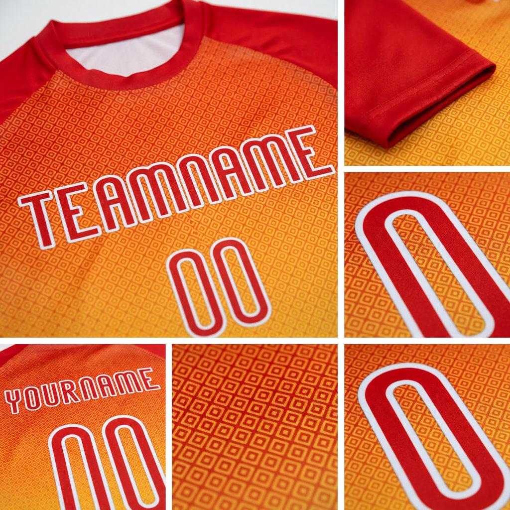 Custom Yellow Red-White Geometric Shape Sublimation Volleyball Uniform Jersey detail
