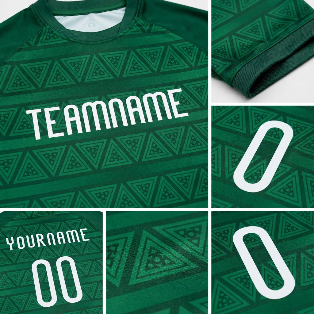 Custom Kelly Green White Geometric Shape Sublimation Volleyball Uniform Jersey detail