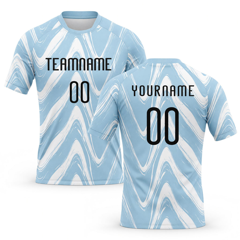 Custom Light Blue Black-White Fluid Sublimation Volleyball Uniform Jersey