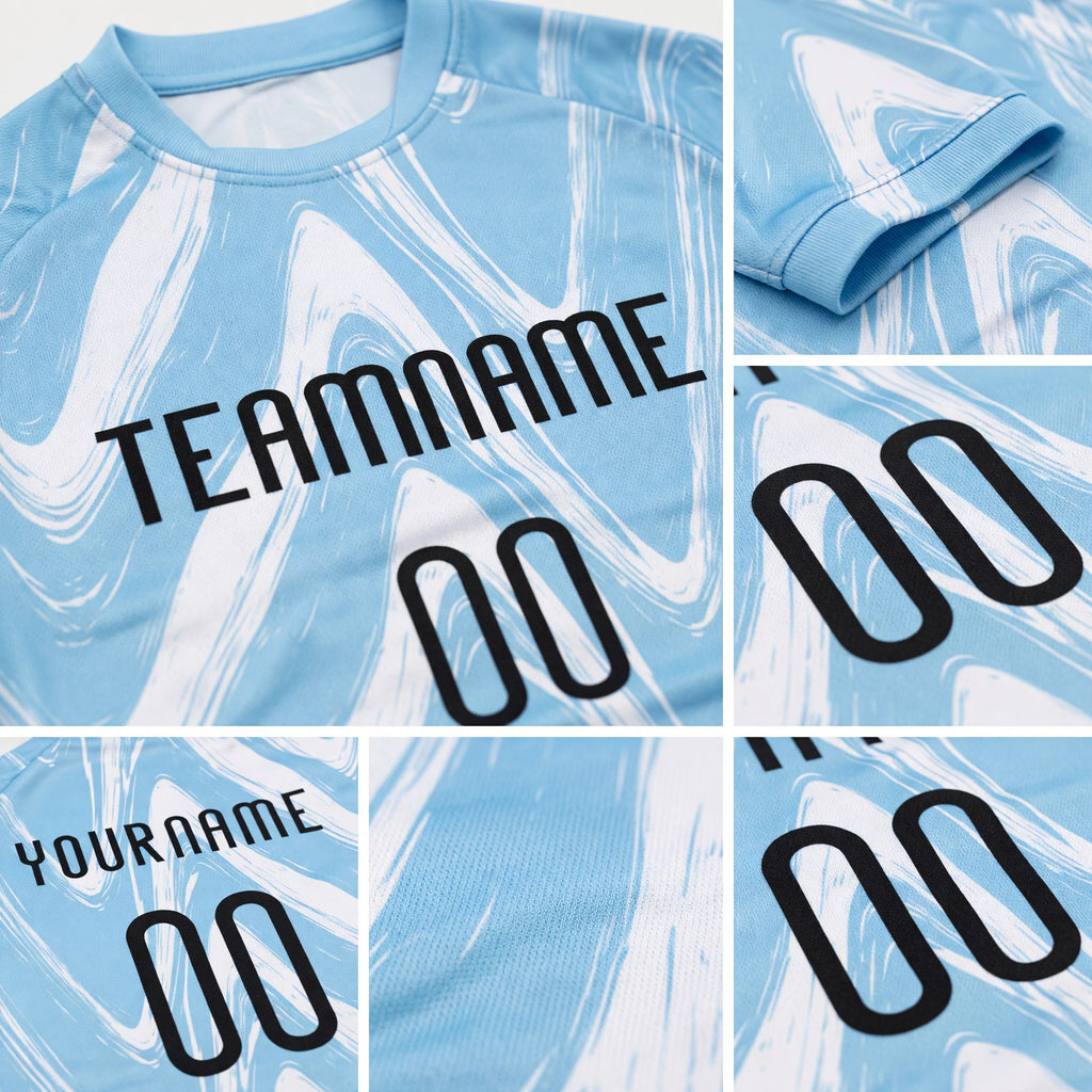 Custom Light Blue Black-White Fluid Sublimation Volleyball Uniform Jersey detail