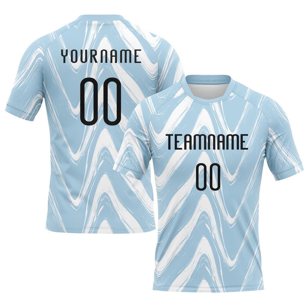 Custom Light Blue Black-White Fluid Sublimation Volleyball Uniform Jersey photo 1