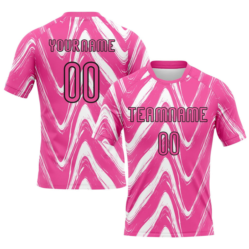Custom Pink Black-White Fluid Sublimation Volleyball Uniform Jersey photo 1