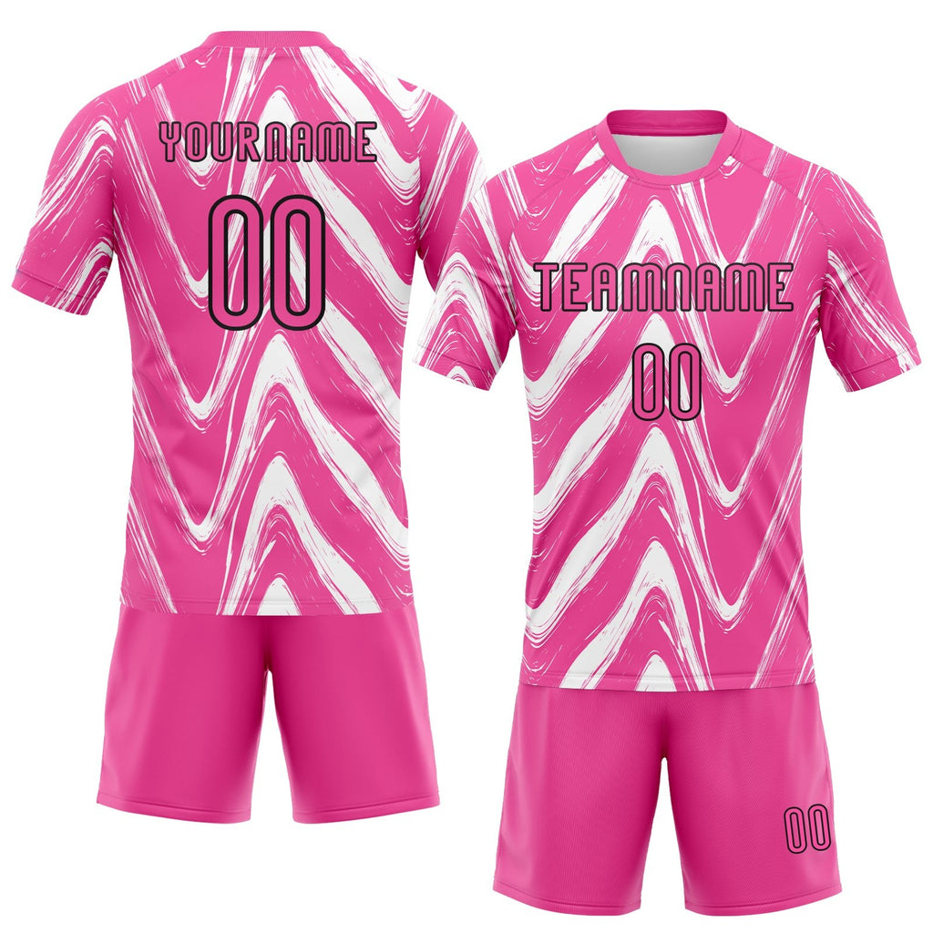 Custom Pink Black-White Fluid Sublimation Volleyball Uniform Jersey photo 2