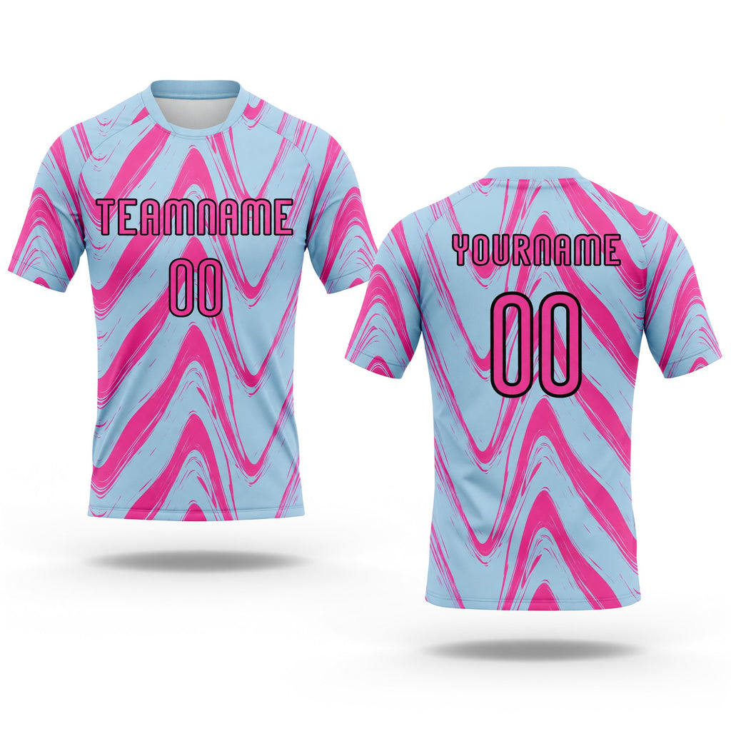 Custom Light Blue Pink-Black Fluid Sublimation Volleyball Uniform Jersey