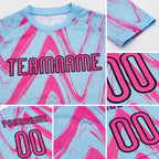 Custom Light Blue Pink-Black Fluid Sublimation Volleyball Uniform Jersey detail