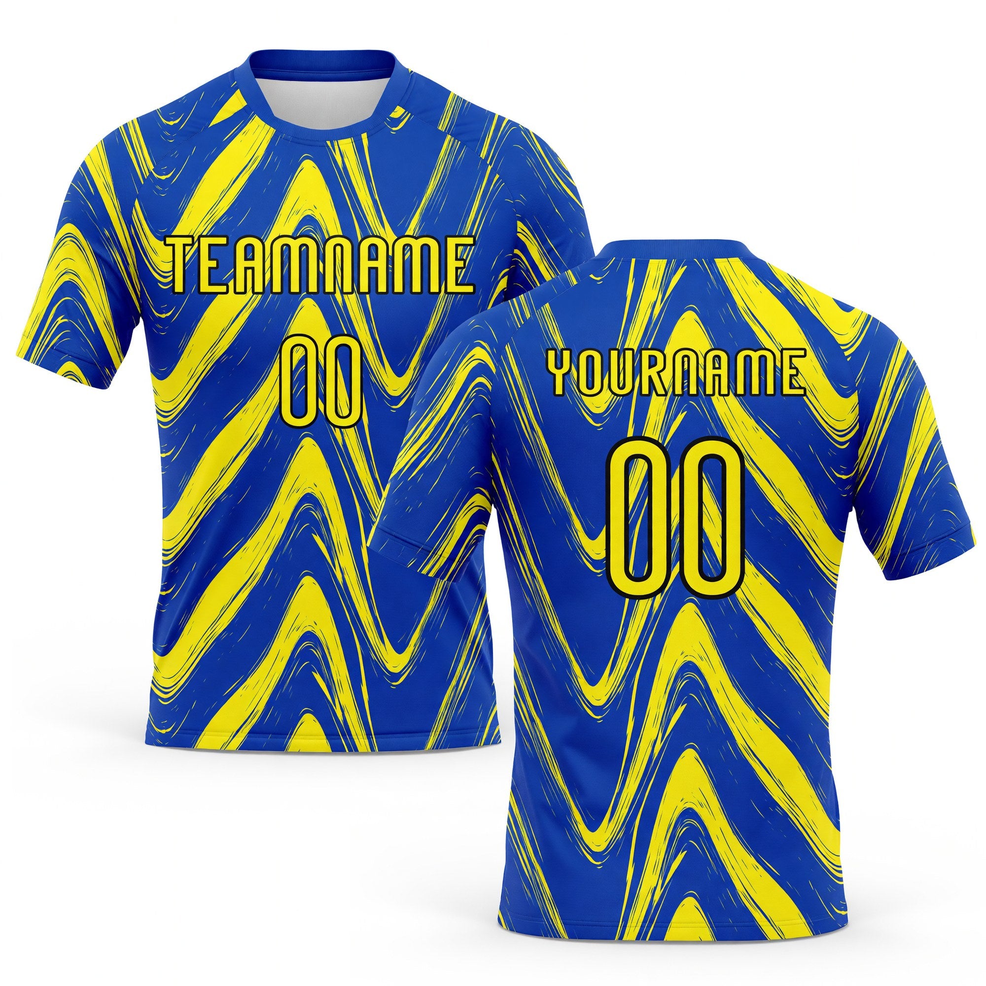 Custom Thunder Blue Light Yellow-Black Fluid Sublimation Volleyball Uniform Jersey