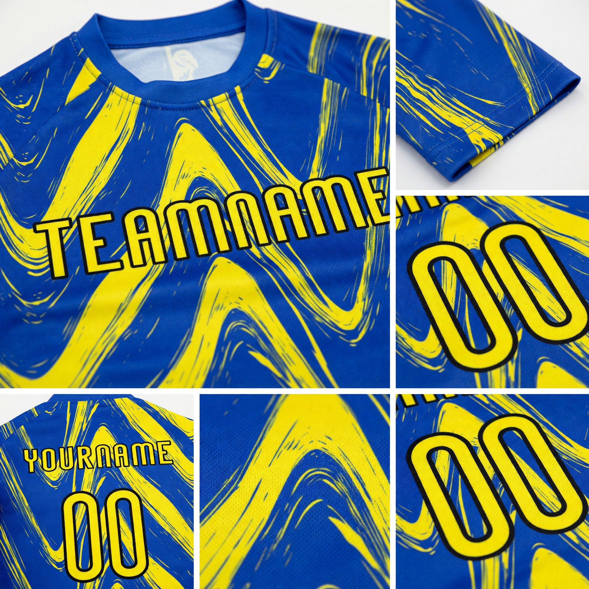 Custom Thunder Blue Light Yellow-Black Fluid Sublimation Volleyball Uniform Jersey detail