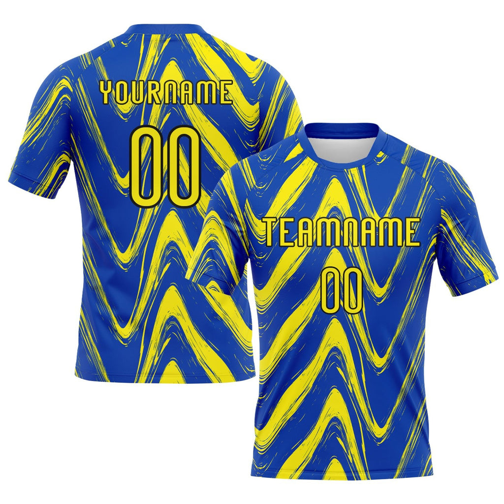 Custom Thunder Blue Light Yellow-Black Fluid Sublimation Volleyball Uniform Jersey photo 1