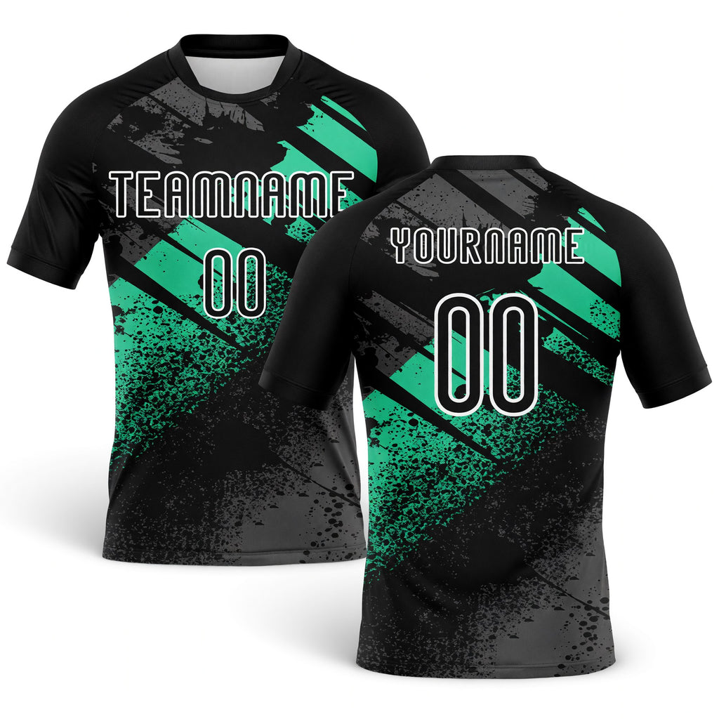 Custom Black Pea Green-White Splash Sublimation Volleyball Uniform Jersey