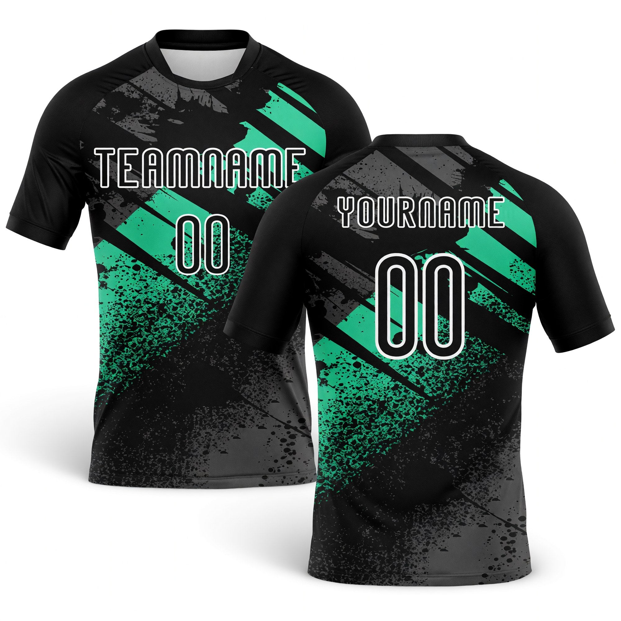 Custom Black Pea Green-White Splash Sublimation Volleyball Uniform Jersey