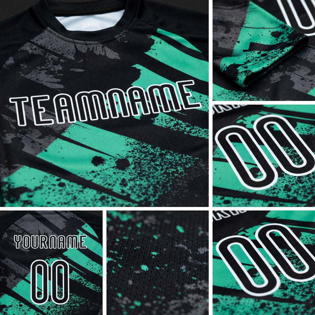 Custom Black Pea Green-White Splash Sublimation Volleyball Uniform Jersey detail
