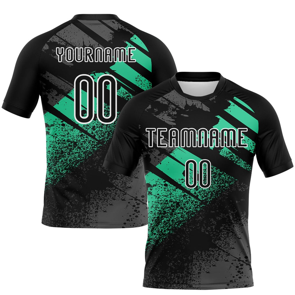 Custom Black Pea Green-White Splash Sublimation Volleyball Uniform Jersey photo 1