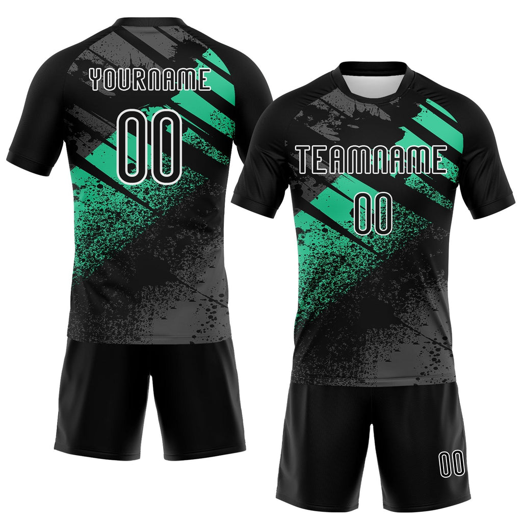 Custom Black Pea Green-White Splash Sublimation Volleyball Uniform Jersey photo 2