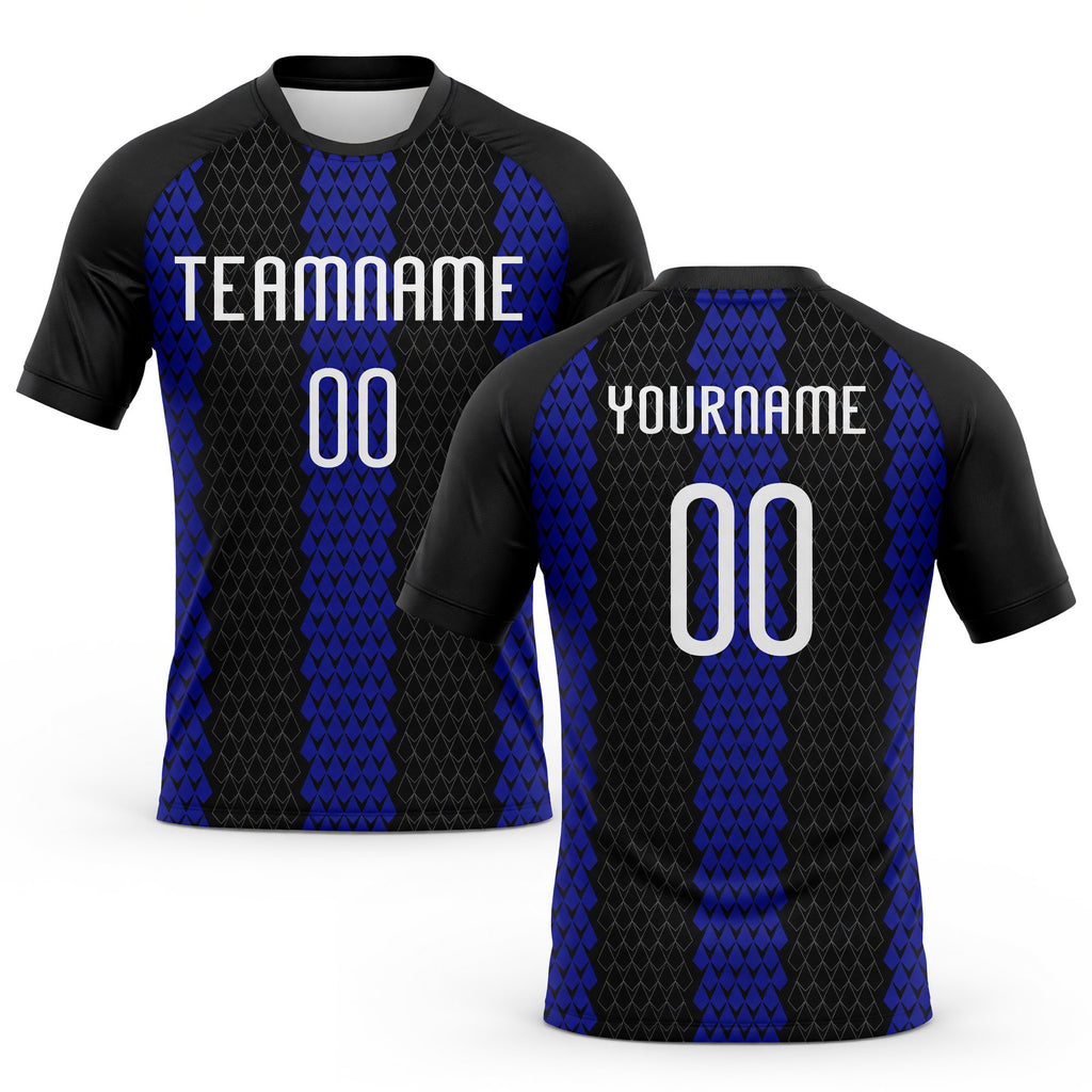 Custom Black White-Royal Geometric Shape Sublimation Volleyball Uniform Jersey