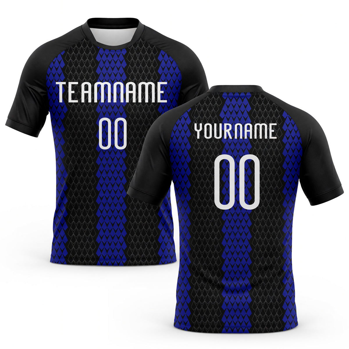 Custom Black White-Royal Geometric Shape Sublimation Volleyball Uniform Jersey