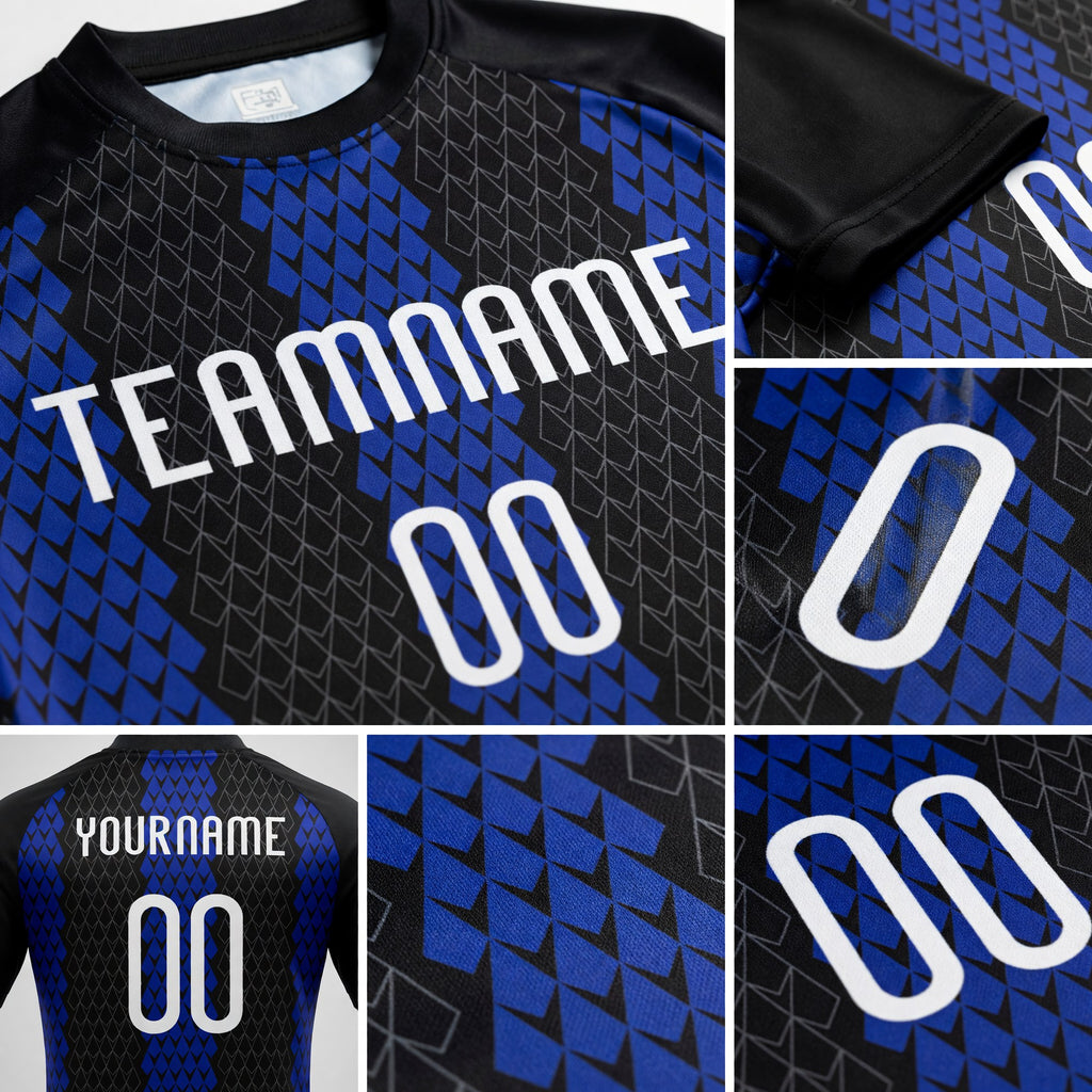 Custom Black White-Royal Geometric Shape Sublimation Volleyball Uniform Jersey detail