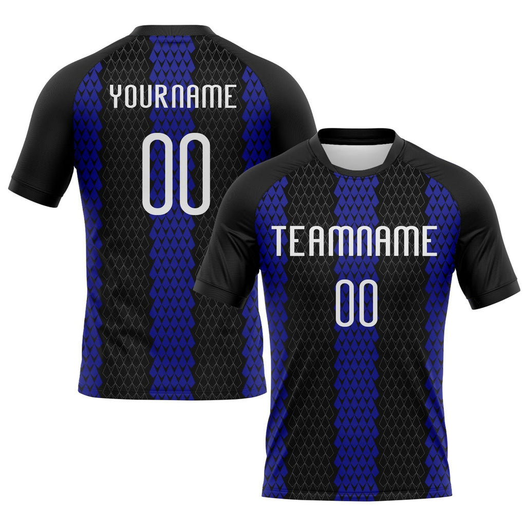 Custom Black White-Royal Geometric Shape Sublimation Volleyball Uniform Jersey photo 1