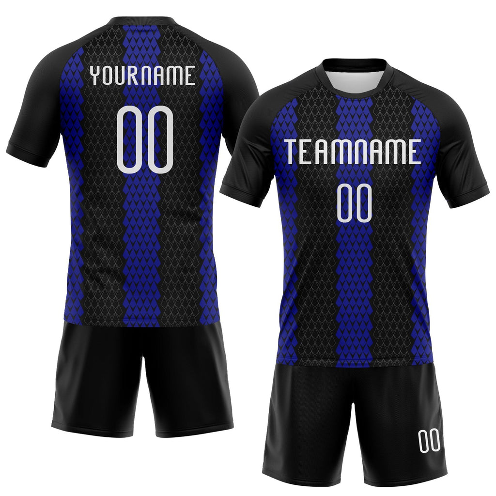 Custom Black White-Royal Geometric Shape Sublimation Volleyball Uniform Jersey photo 2