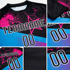 Custom Black Sky Blue-Pink Geometric Shape And Splash Sublimation Volleyball Uniform Jersey detail