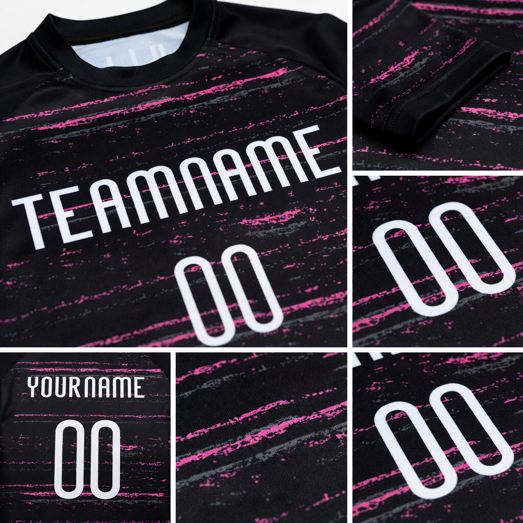 Custom Black White-Pink Bright Lines Sublimation Volleyball Uniform Jersey detail
