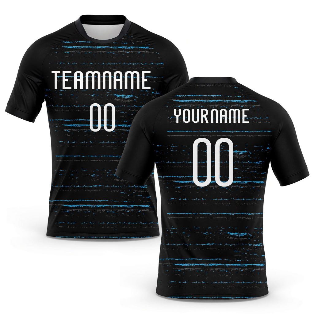 Custom Black White-Sky Blue Bright Lines Sublimation Volleyball Uniform Jersey