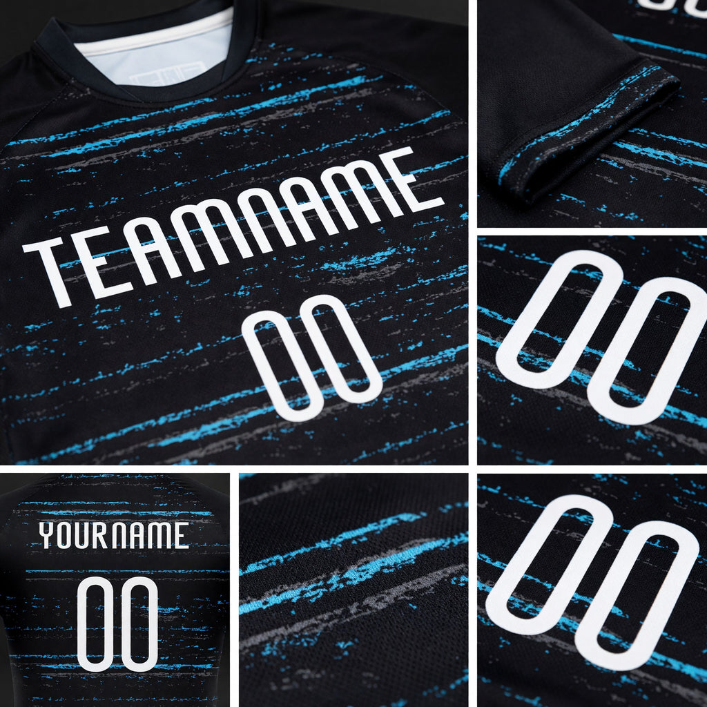 Custom Black White-Sky Blue Bright Lines Sublimation Volleyball Uniform Jersey detail