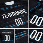 Custom Black White-Sky Blue Bright Lines Sublimation Volleyball Uniform Jersey detail