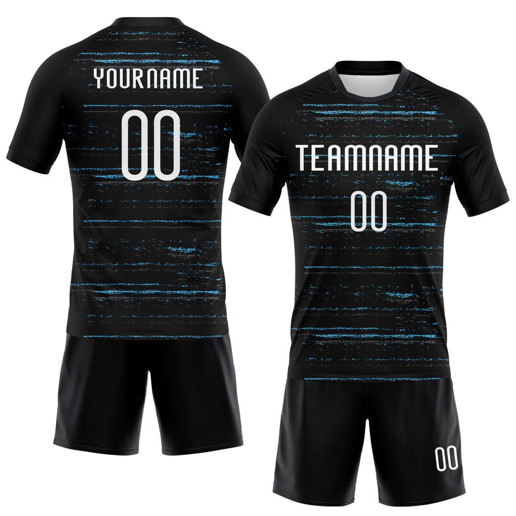 Custom Black White-Sky Blue Bright Lines Sublimation Volleyball Uniform Jersey photo 2
