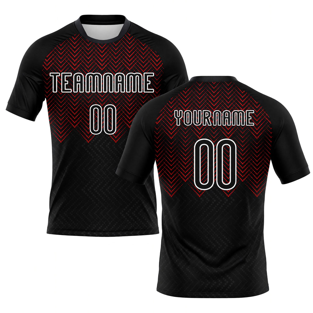 Custom Black Red-White Geometric Shape Sublimation Volleyball Uniform Jersey