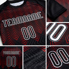 Custom Black Red-White Geometric Shape Sublimation Volleyball Uniform Jersey detail