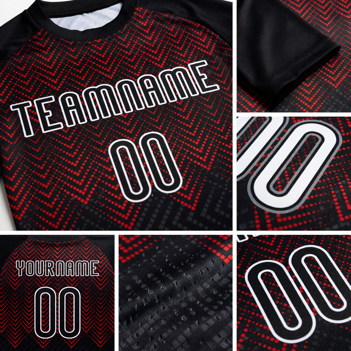 Custom Black Red-White Geometric Shape Sublimation Volleyball Uniform Jersey detail