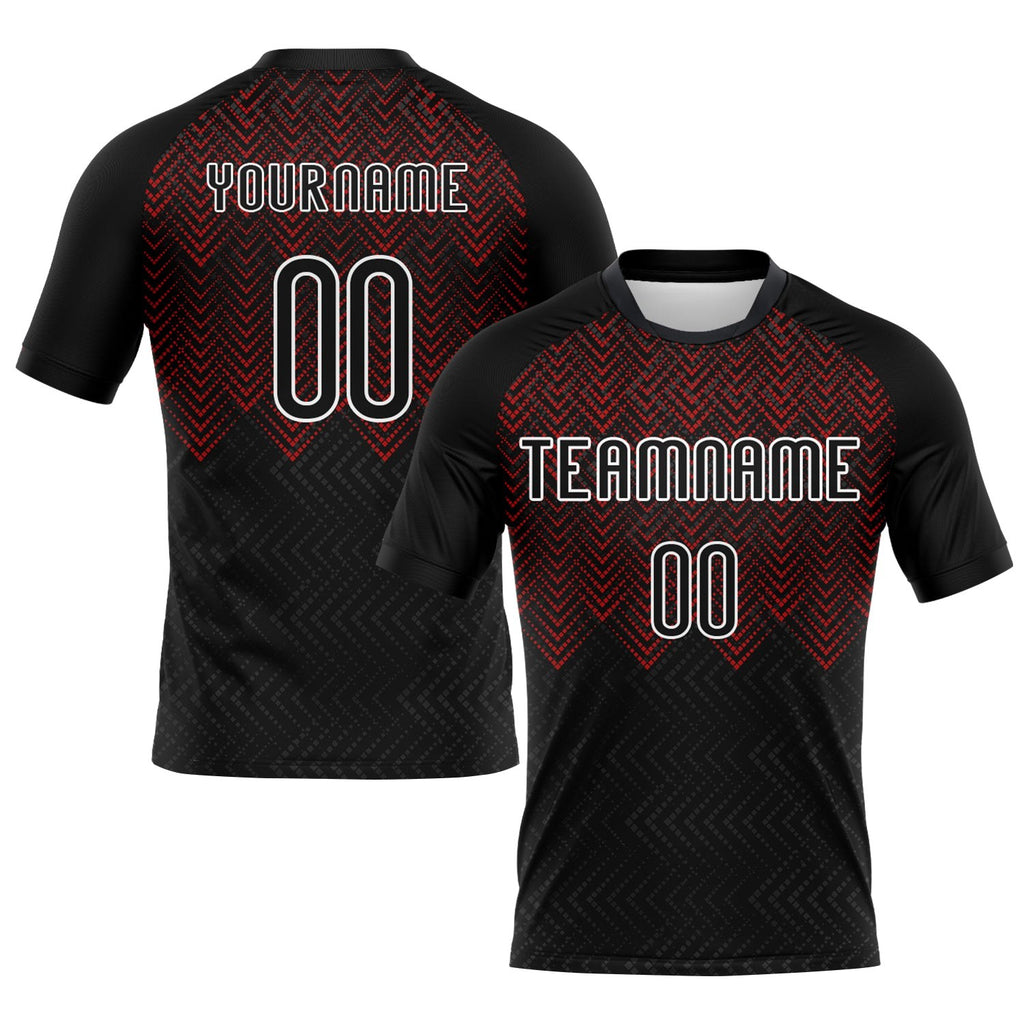 Custom Black Red-White Geometric Shape Sublimation Volleyball Uniform Jersey photo 1