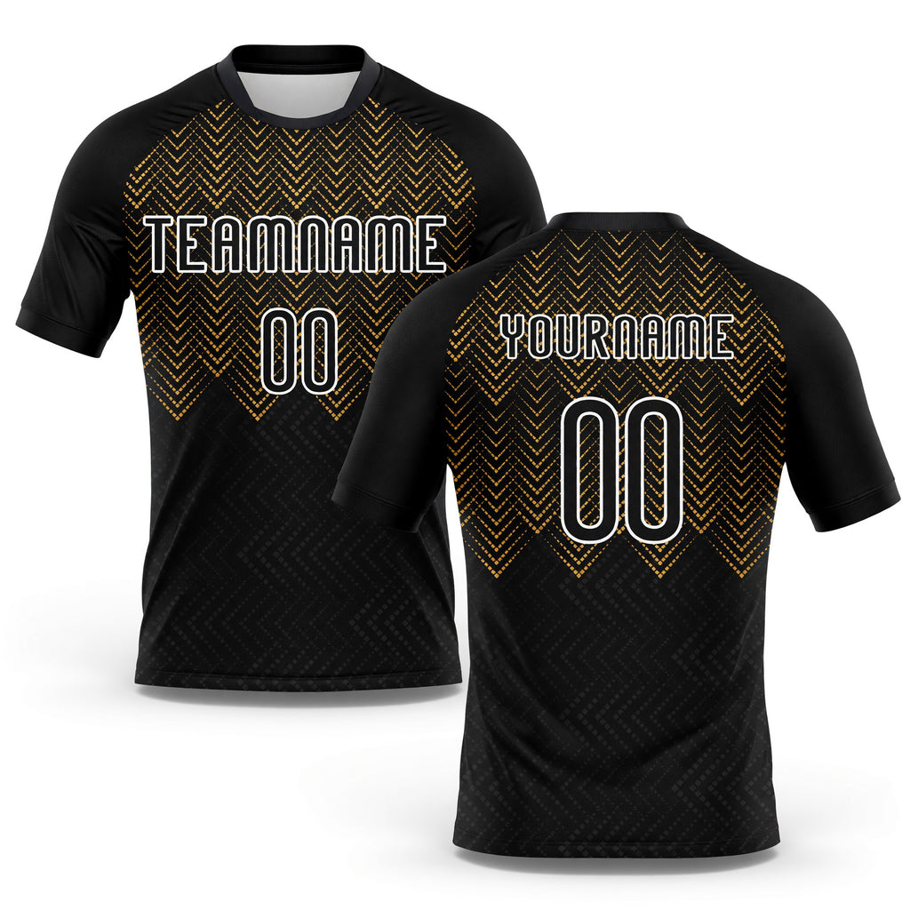 Custom Black Old Gold-White Geometric Shape Sublimation Volleyball Uniform Jersey