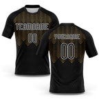 Custom Black Old Gold-White Geometric Shape Sublimation Volleyball Uniform Jersey