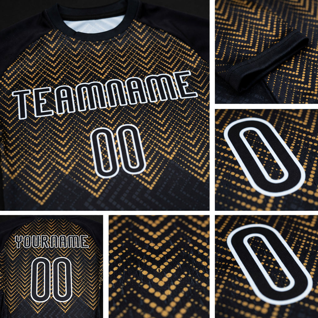 Custom Black Old Gold-White Geometric Shape Sublimation Volleyball Uniform Jersey detail