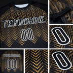 Custom Black Old Gold-White Geometric Shape Sublimation Volleyball Uniform Jersey detail