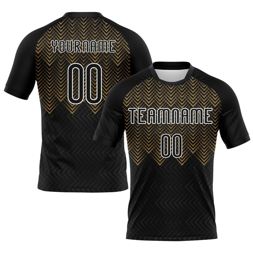 Custom Black Old Gold-White Geometric Shape Sublimation Volleyball Uniform Jersey photo 1