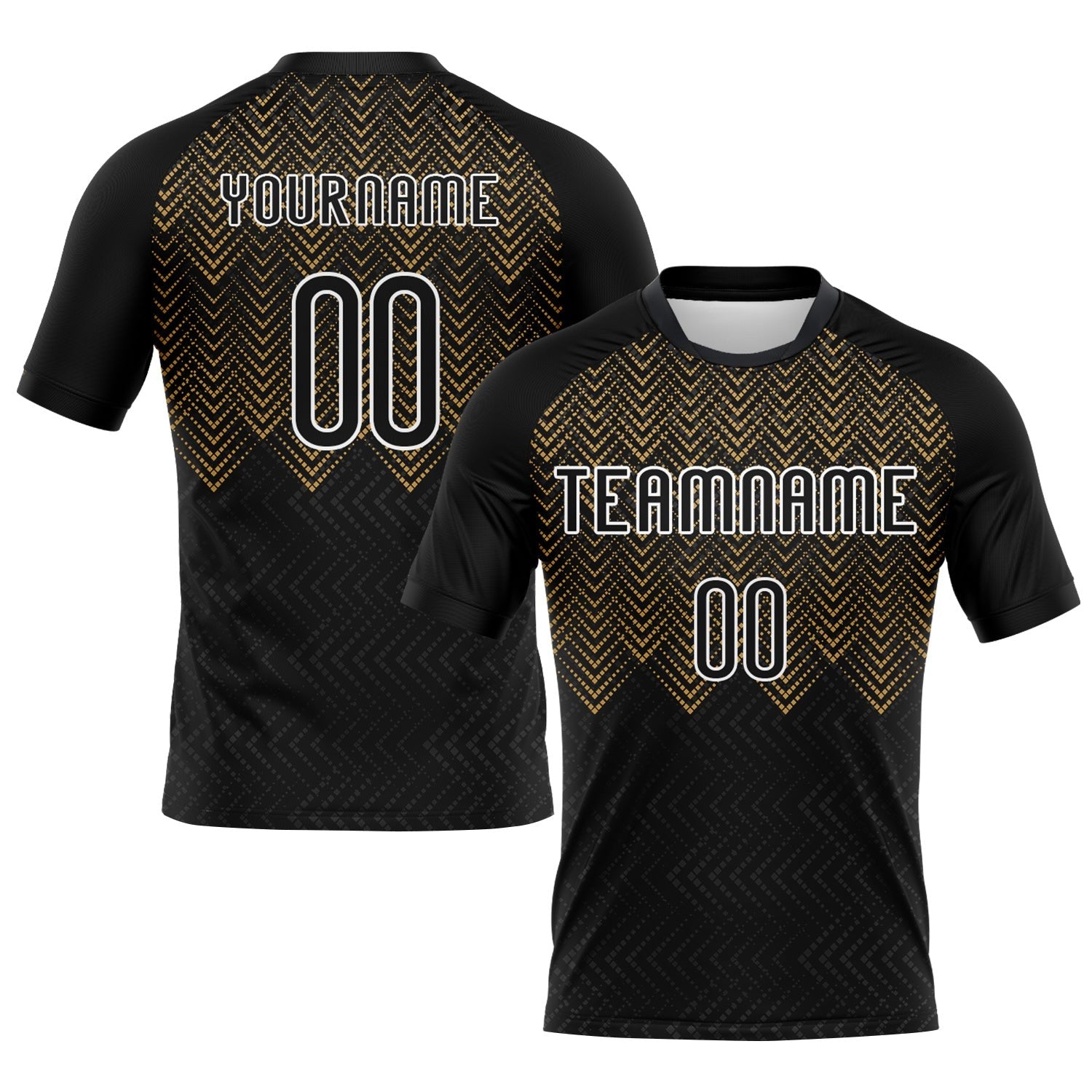 Custom Black Old Gold-White Geometric Shape Sublimation Volleyball Uniform Jersey photo 1