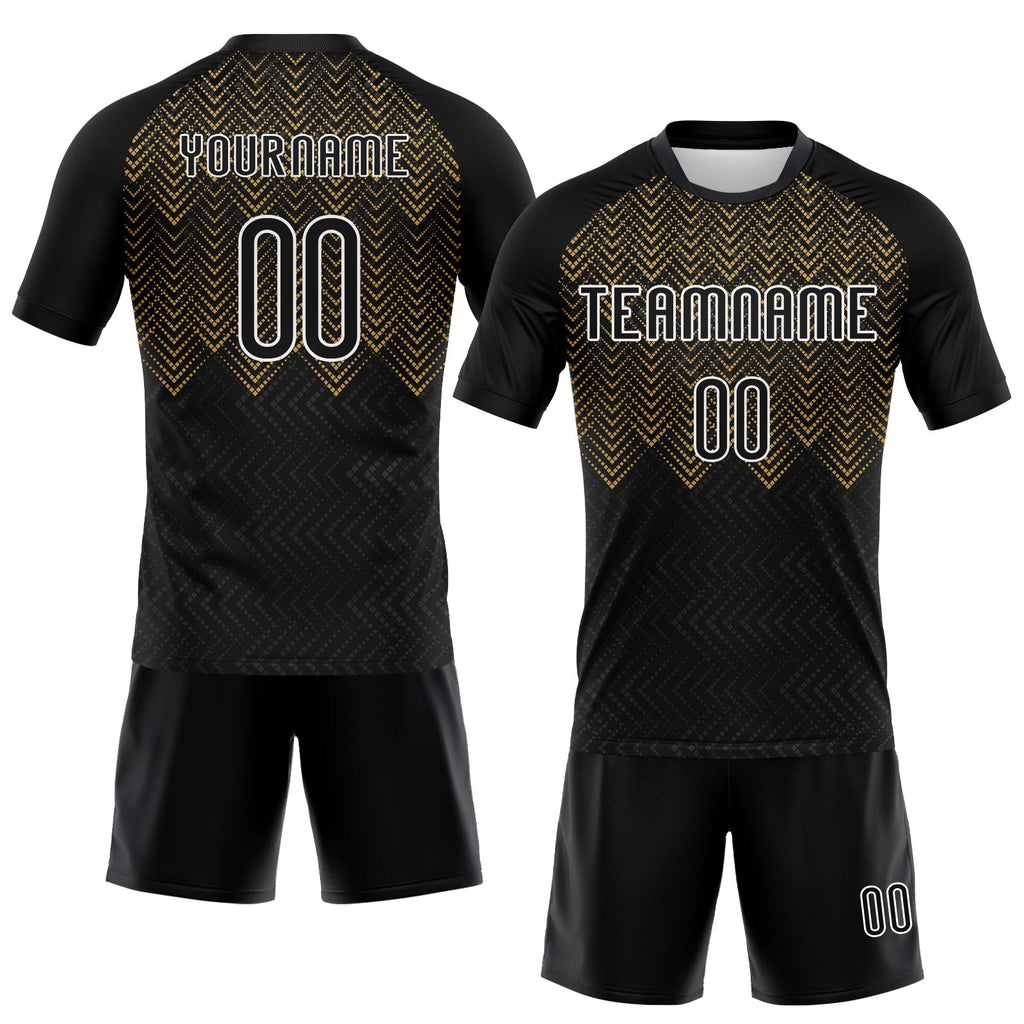 Custom Black Old Gold-White Geometric Shape Sublimation Volleyball Uniform Jersey photo 2